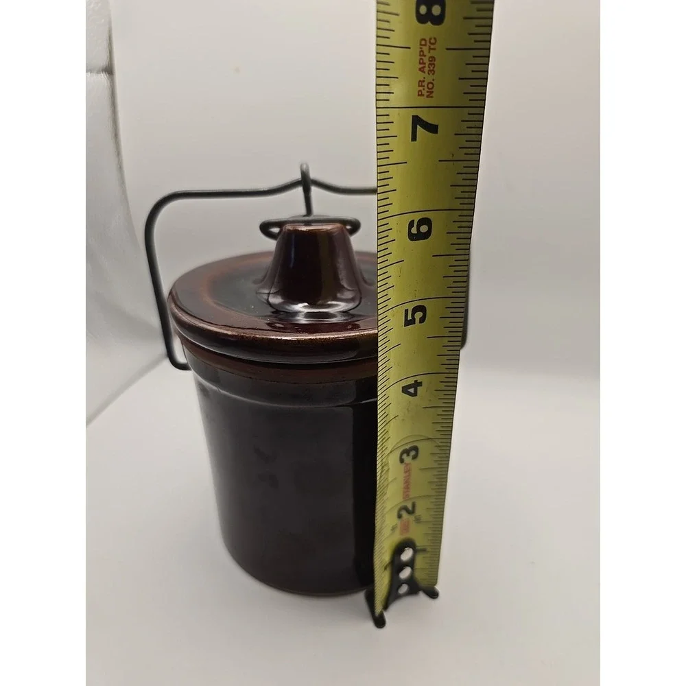 Vintage Brown Glazed‎ Pottery Stoneware Cheese Crock with Clamp Lid Farmhouse